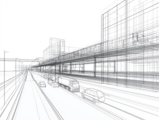 Wireframe BIM model transport infrastructure, detailed design