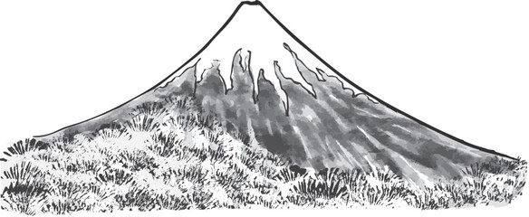 富士山　手書きの毛筆イラスト