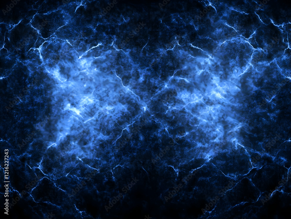 Poster abstract blue energy flows through dark cracks, creating a dynamic and dramatic visual.