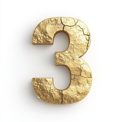 Cracked Gold Number Three 3D Render Textured Golden Luxury Abstract