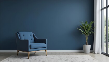 Armchair in dark blue living room with copy space