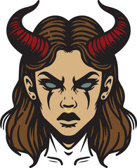 Angry Devil Face Girl Vector Design
