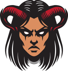 Angry Devil Face Girl Vector Design