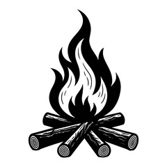 Minimalist Black and White Campfire Illustration.