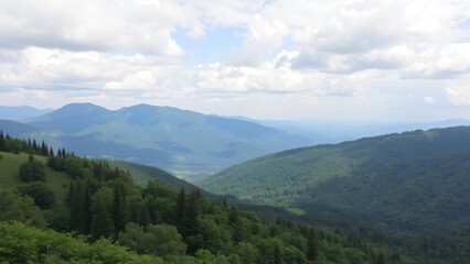 Panoramic View of Majestic Mountain Ranges Under a Cloudy Sky
