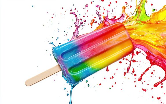 rainbow popsicle candy splash isolated on white background