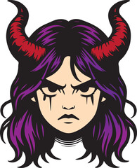 Angry Devil Face Girl Vector Design