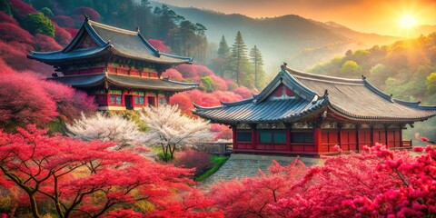 Zen's embrace: Songgwangsa Temple awash in surreal Cornus Officinalis blossoms.