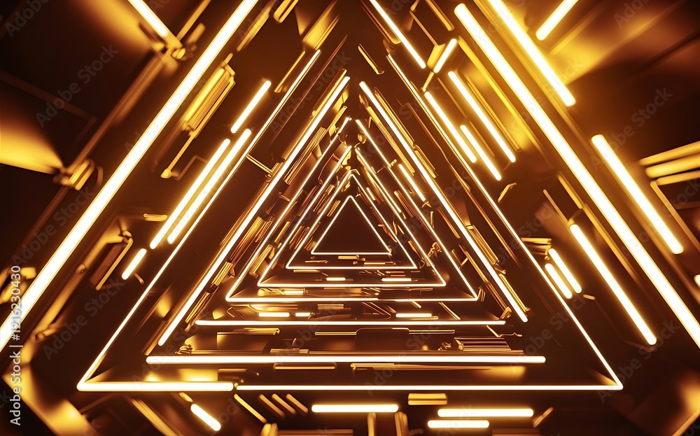 Aufkleber abstract 3d metallic technology background with neon light golden glowing a combination triangle pat