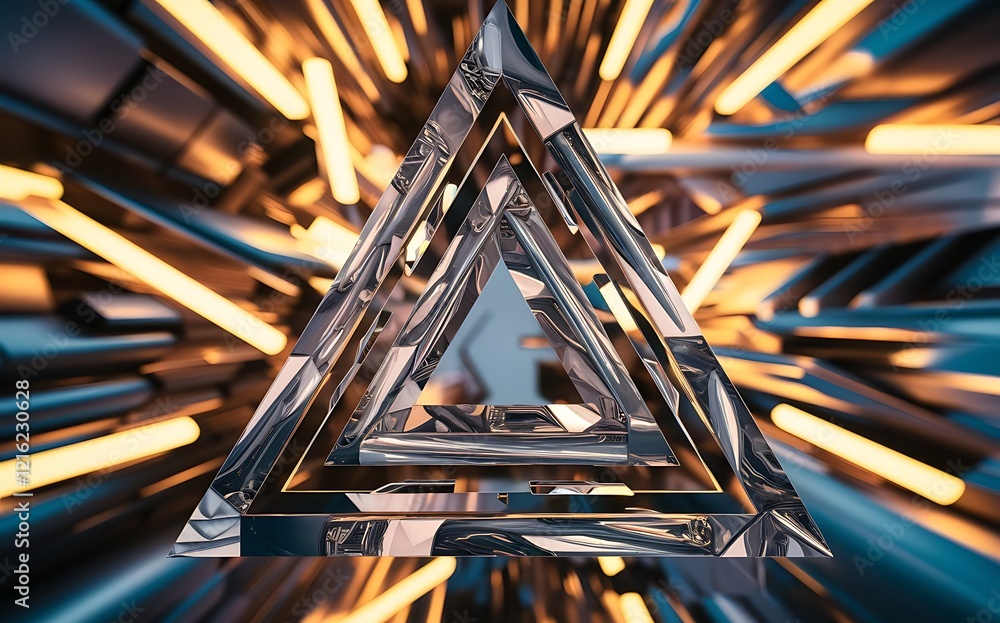 Aufkleber abstract 3d metallic technology background with neon light golden glowing a combination triangle pat