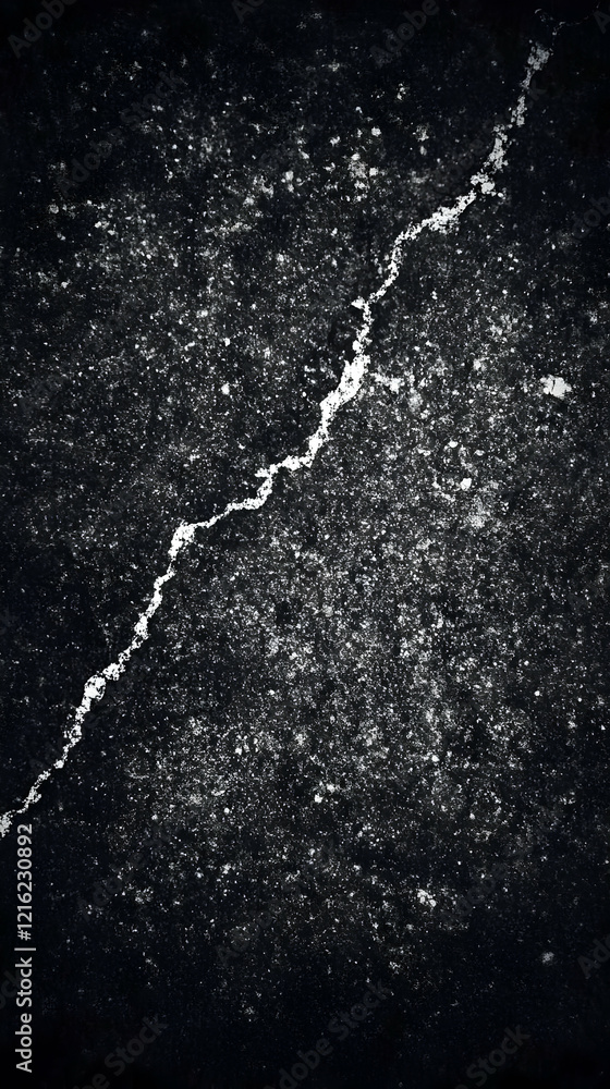 Poster dark grunge background shows cracks and specks, emphasizing texture and decay with abstract details