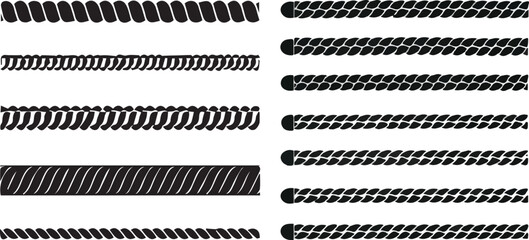 Print Straight rope vector icon. Set of repeating rope patterns. Seamless hemp cord line collection.