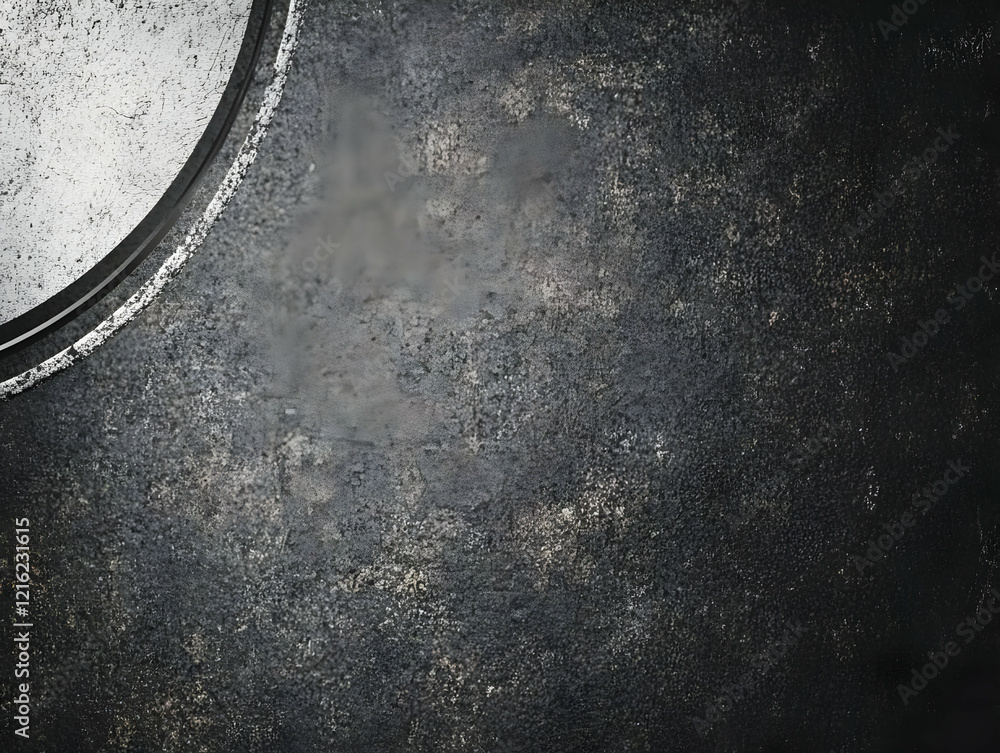 Aufkleber abstract background with dark gray textured surface and partial view of a white textured circle.