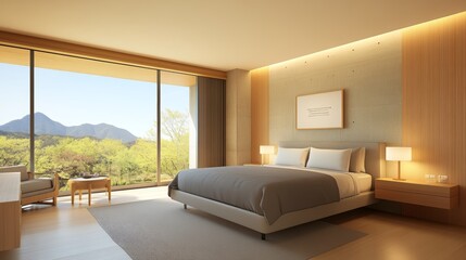 Luxurious Modern Bedroom with Mountain View.
