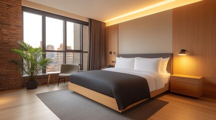 Modern Hotel Room with City View
