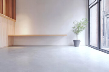 Bright and minimalistic interior design with natural light and greenery