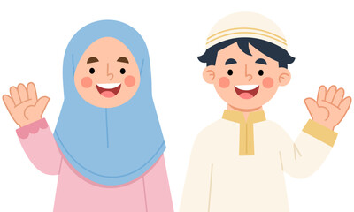 Illustration of Smiling Children Waving