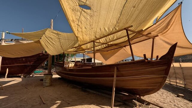 Traditional old dhow boats in Sur, Oman