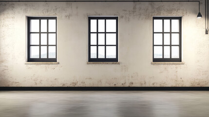 Bright and spacious interior with three large windows and minimalist design