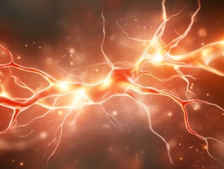 Neuron Network Glowing in Red