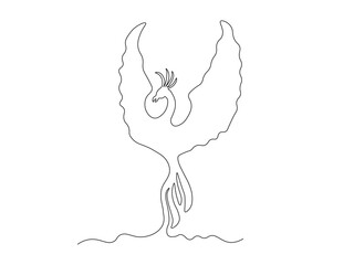 mythical Phoenix Bird, continuous one single line art hand drawing sketch