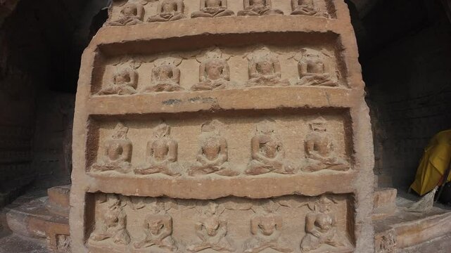 Carvings at The Rock-cut Jain monuments of Gwalior &ndash; Gopachal Parvat, Gwalior, Madhya  Pradesh, India 
