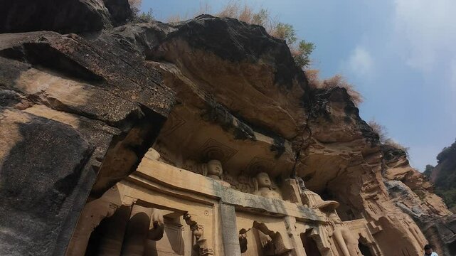 Carvings at The Rock-cut Jain monuments of Gwalior &ndash; Gopachal Parvat, Gwalior, Madhya  Pradesh, India 