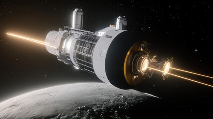 A space observatory tracing orbits of celestial bodies with glowing instruments, symbolizing advanced space measurement.