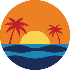 Summer with sunset vector illustration