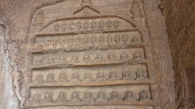 Carvings at The Rock-cut Jain monuments of Gwalior &ndash; Gopachal Parvat, Gwalior, Madhya  Pradesh, India 