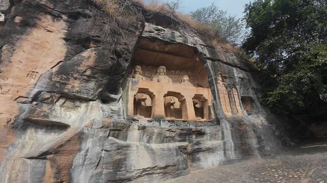 Carvings at The Rock-cut Jain monuments of Gwalior &ndash; Gopachal Parvat, Gwalior, Madhya  Pradesh, India 