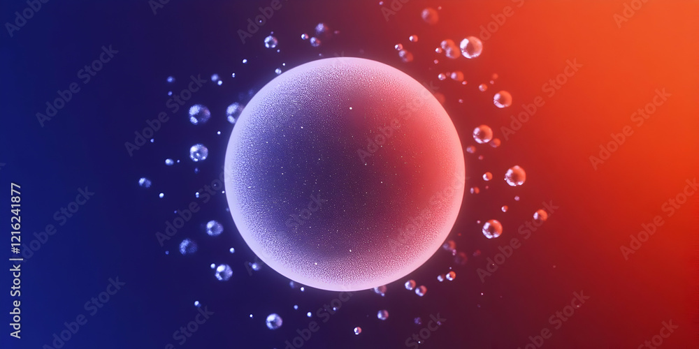 Poster 3d sphere with particles floats in colorful gradient background with soft lighting beautifully.