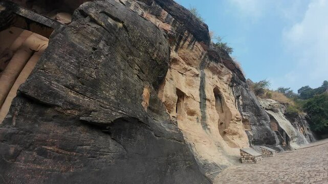 Carvings at The Rock-cut Jain monuments of Gwalior &ndash; Gopachal Parvat, Gwalior, Madhya  Pradesh, India 