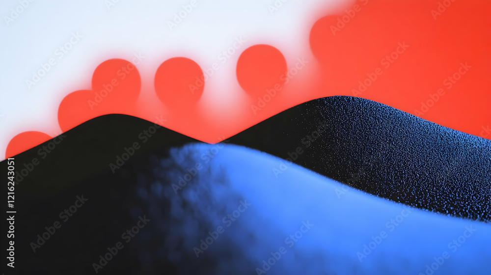 Poster abstract background with red, blue, and black layers creating a wavy pattern