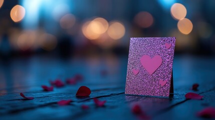 Romantic Valentine's Day Card with Hearts and Rose Petals