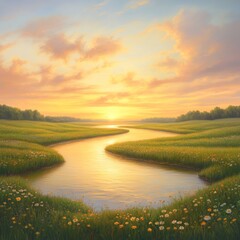 Fototapeta premium Serene Sunset River Landscape