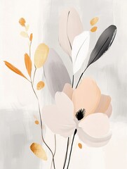 Delicate floral composition with soft hues and gentle brush strokes in an abstract style