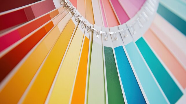 A couple choosing paint colors with swatches on the wall.