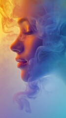 Fototapeta premium Ethereal Profile of a Woman Surrounded by Colorful Smoke Swirls