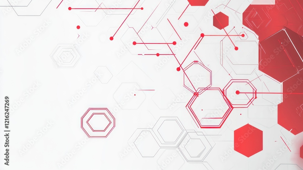 Wall mural abstract red and white hexagon pattern background.