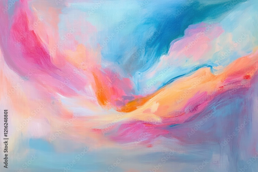 Poster abstract painting with soft pastel colors blending in swirling patterns, showcasing creativity and a