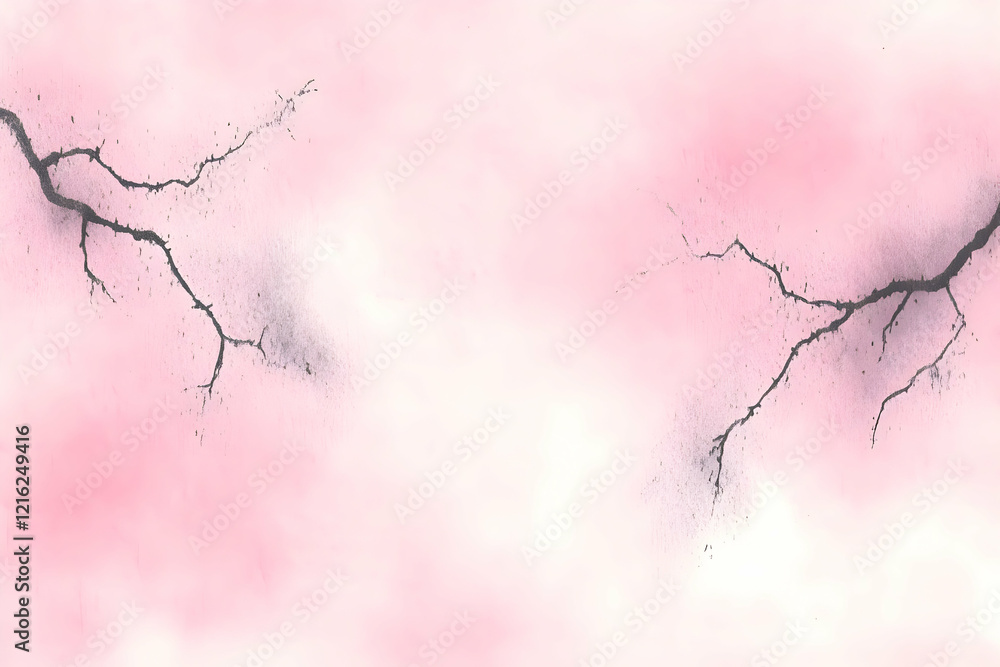 Poster subtle branches on a soft pink abstract background creates a dreamy atmosphere