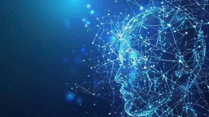 Digital Head Profile, Network, Blue Background, Data Visualization, AI Concept