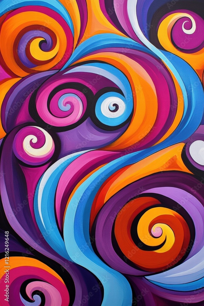Poster colorful swirls and abstract patterns in vibrant hues create dynamic energy in contemporary art, enh
