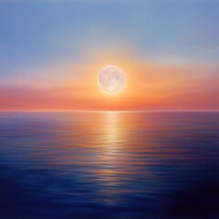 Serene Sunset Moonrise over Calm Ocean