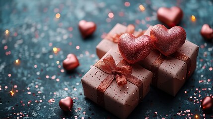 Celebrate love with exclusive Valentine's Day deals This scene of heart-shaped balloons adorning gift boxes amidst scattered confetti on a charming blue backdrop is accentuated by radiant lights