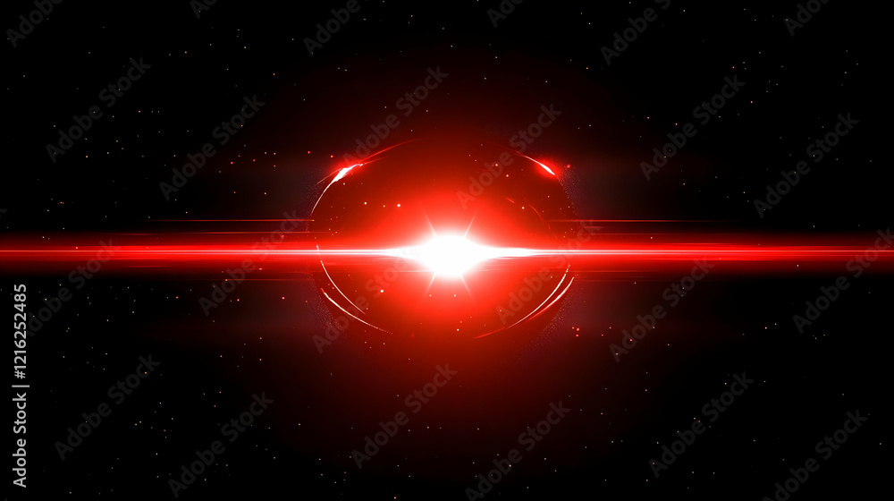 Poster Red Light Explodes from a Sphere with Particles in Space
