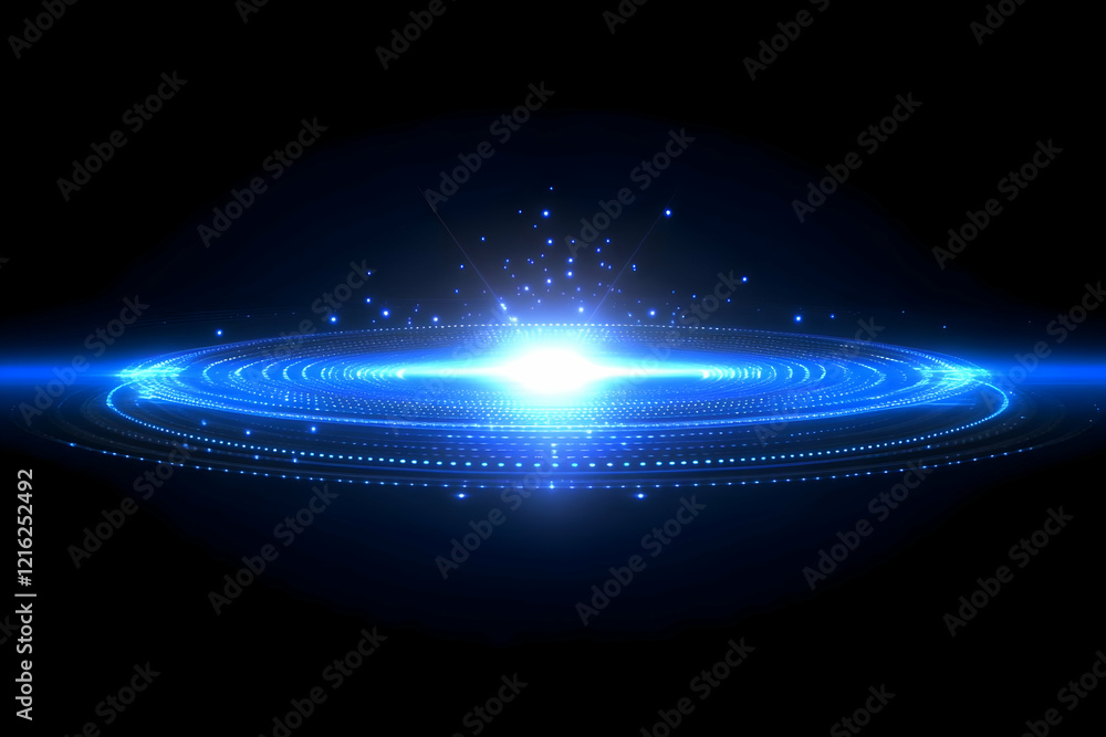 Aufkleber abstract blue light streaks form concentric circles on a dark background with sparkling particles