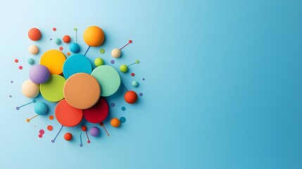 Dynamic clay circle graph illustrating essential skills creative studio visual graphic bright environment aerial view educational concept