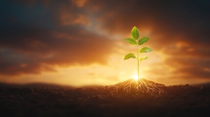 Young Plant at Sunset.